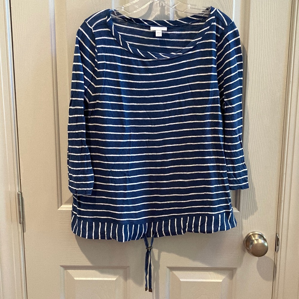 EUC J.Jill blue/white striped shirt